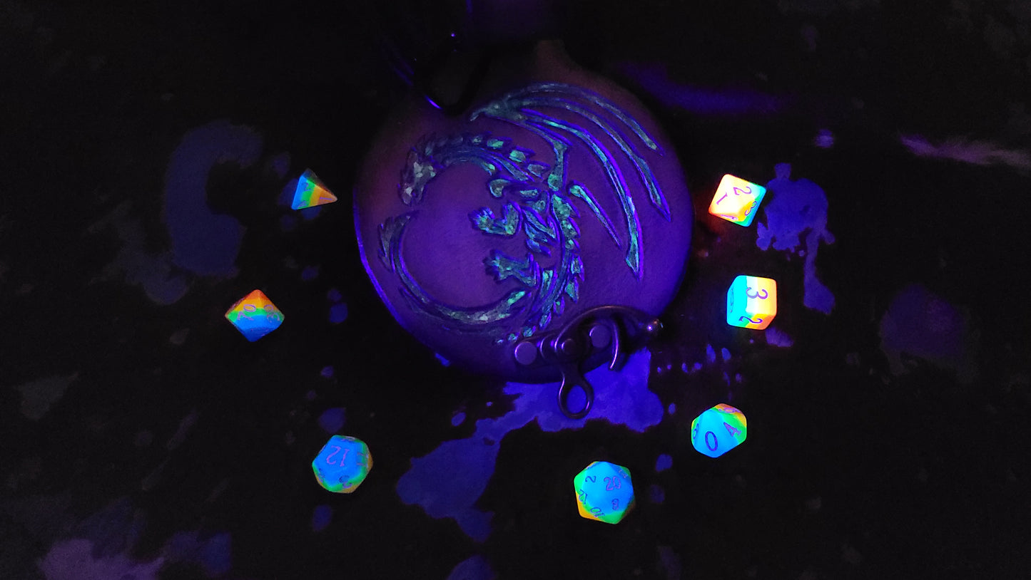 Large Golden Lightning Dragon Leather Dice Bag