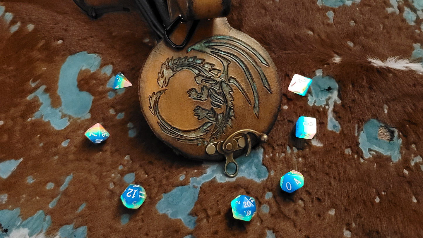 Large Golden Lightning Dragon Leather Dice Bag