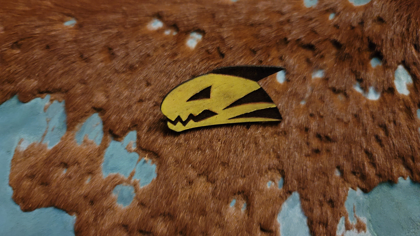 Furry Shark Head UV GLOW Leather Pins Lapel