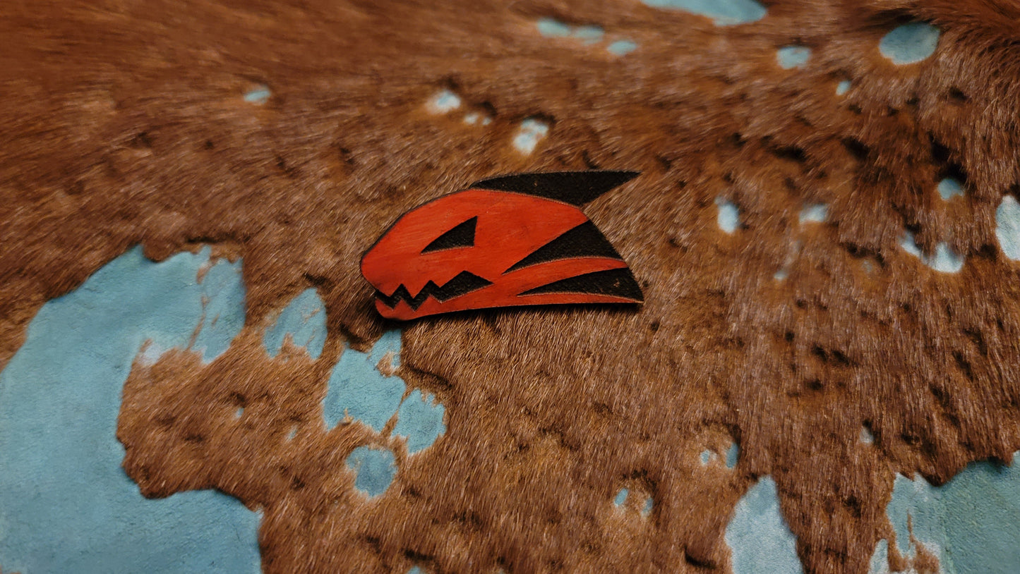 Furry Shark Head UV GLOW Leather Pins Lapel