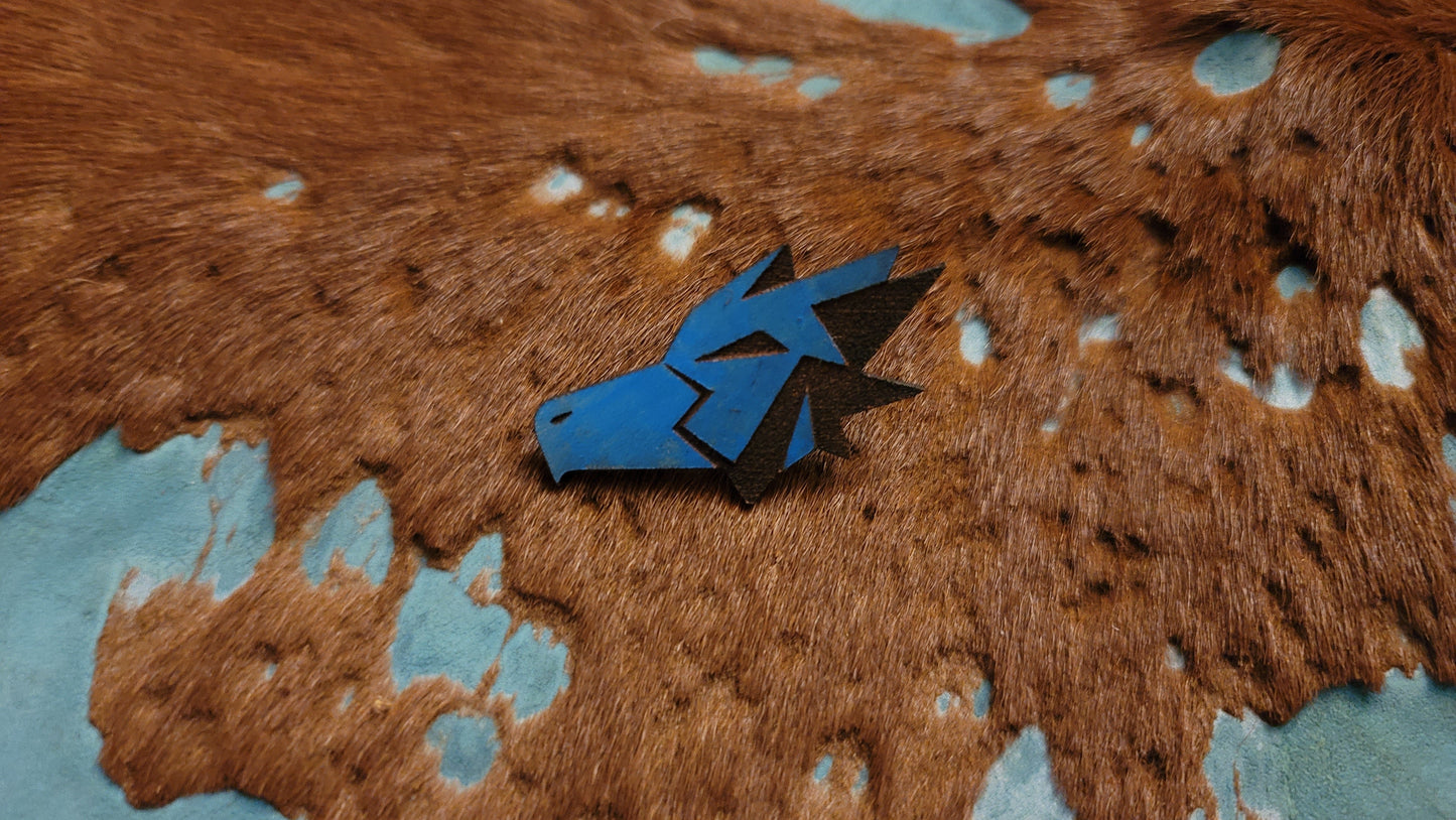 Furry Hawk Head UV GLOW Leather Pins Lapel