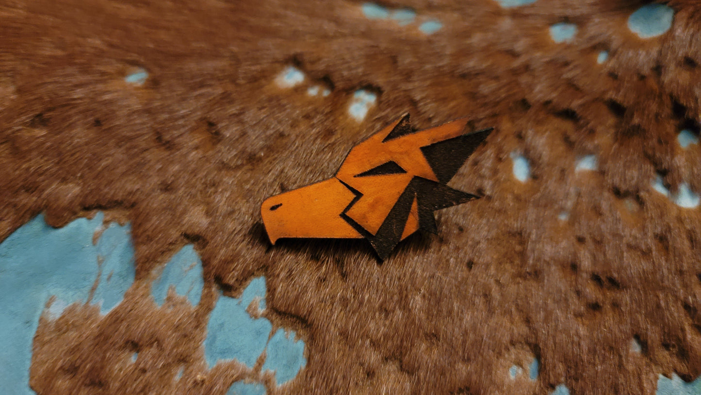 Furry Hawk Head UV GLOW Leather Pins Lapel