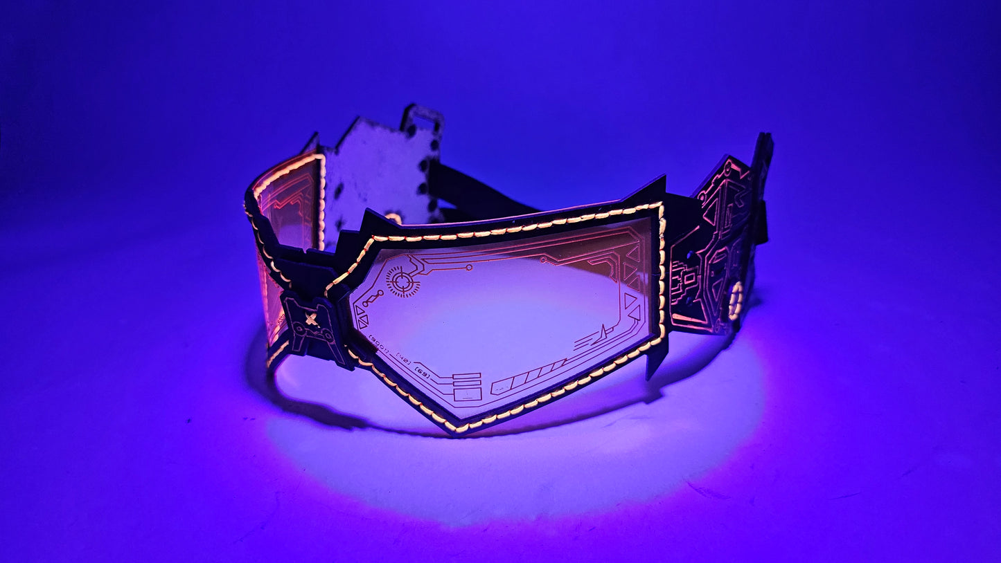 Orange UV Reactive Future Punk Cyber Goggles Visor for Furry Fursuit Head