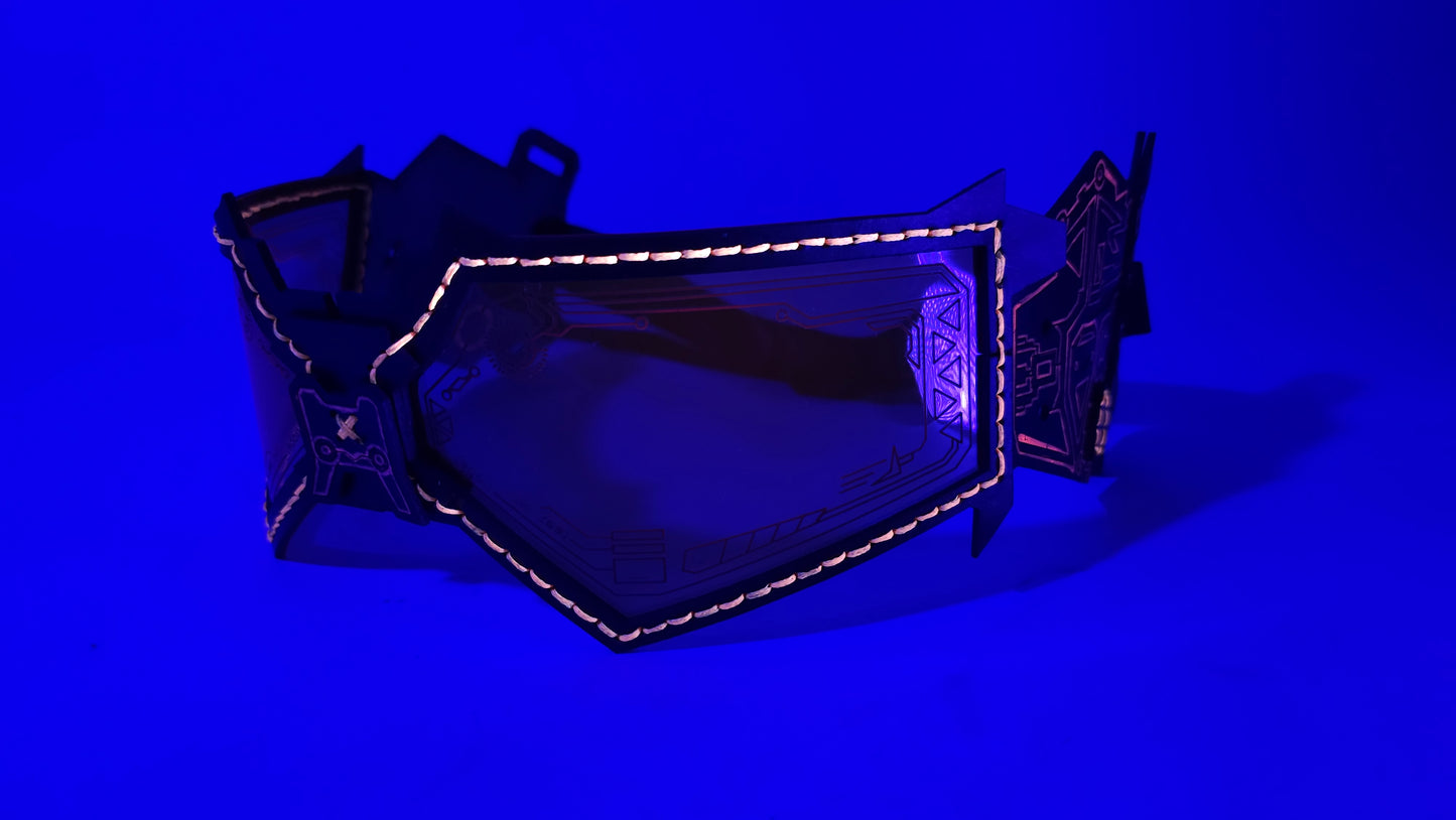 Orange UV Reactive Future Punk Cyber Goggles Visor for Furry Fursuit Head