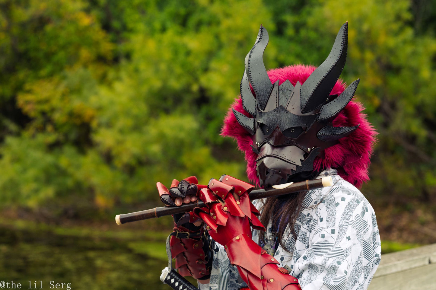 Articulate Spikey Leather Dragon Mask Furry Head Moving Jaw with Glowing Eyes