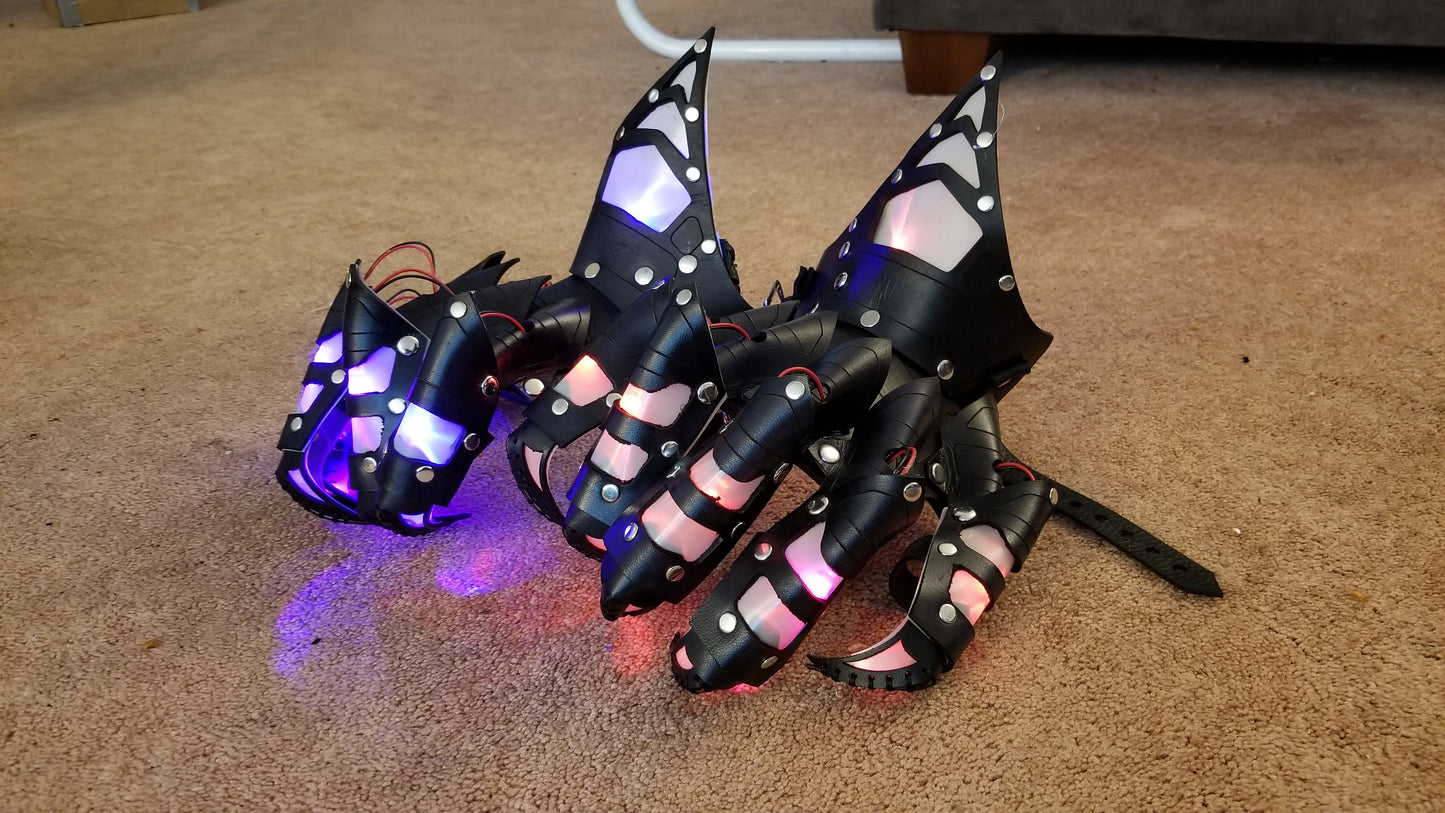 Dragon Leather Articulated Claws and Bracers with Glowing LEDs