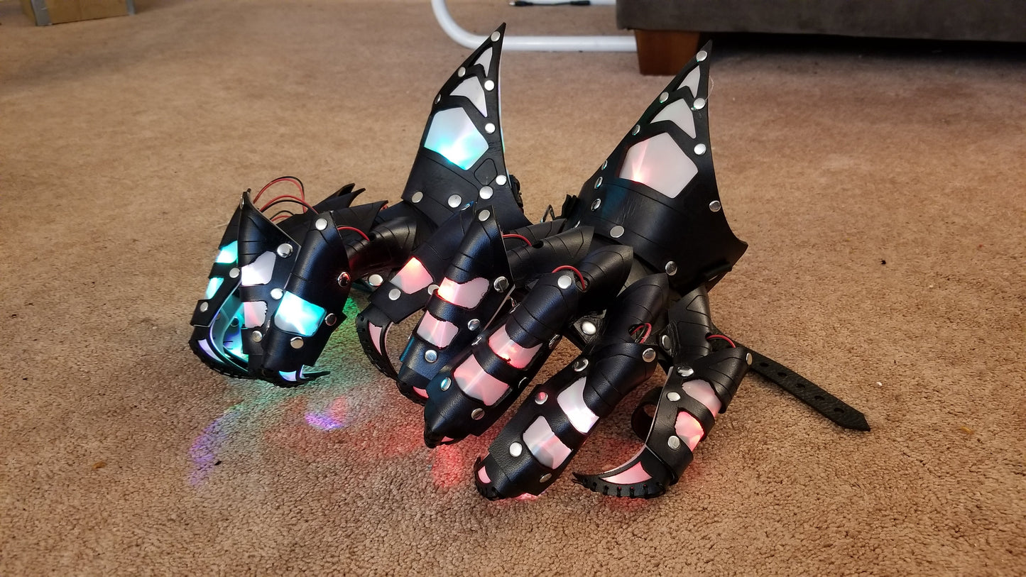 Dragon Leather Articulated Claws and Bracers with Glowing LEDs