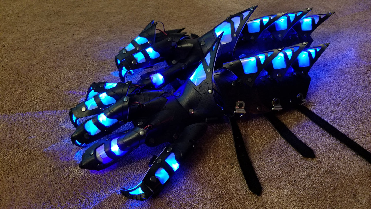 Dragon Leather Articulated Claws and Bracers with Glowing LEDs