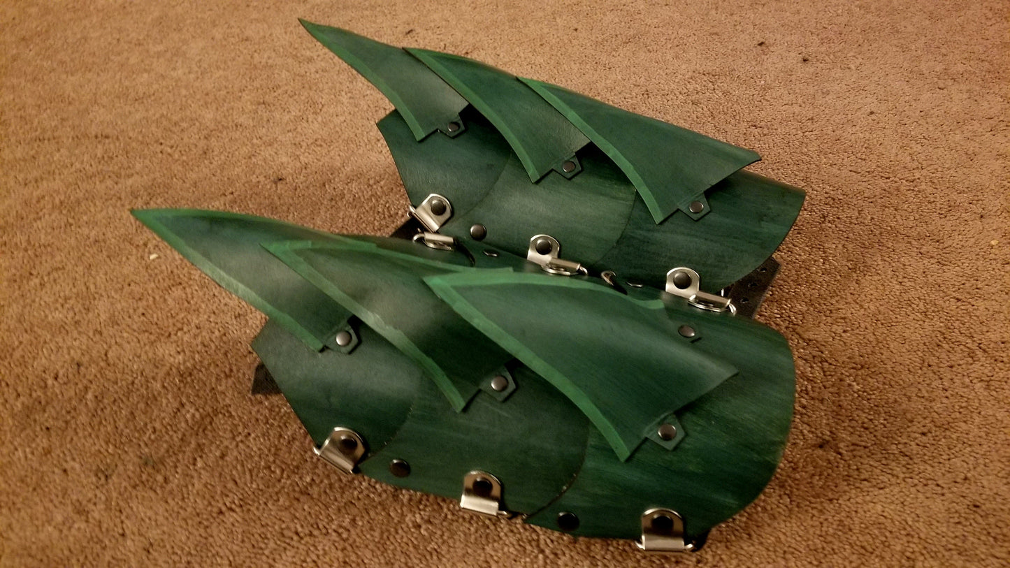 Green Spikey All Leather Hand Claws and Dragon Bracers COMBO SET