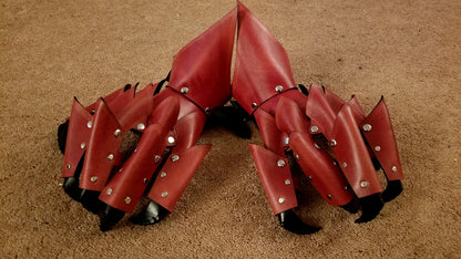 Red Spikey All Leather Hand Claws and Dragon Bracers COMBO SET