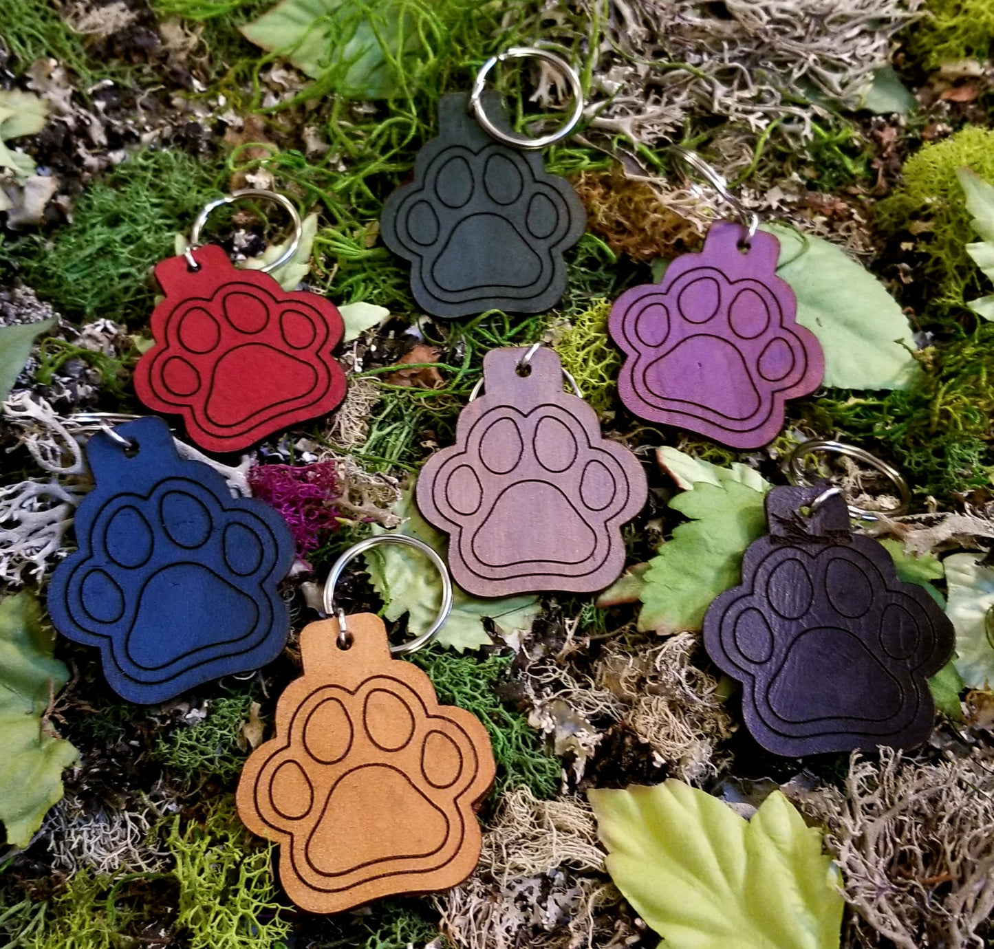 Various Leather Pawprint Keychains Fobs