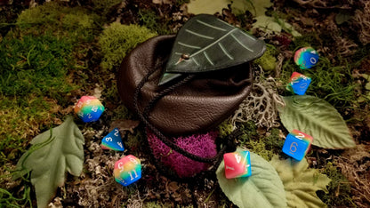 Leather Dice Bags With Leaf Closure GLOWS UV