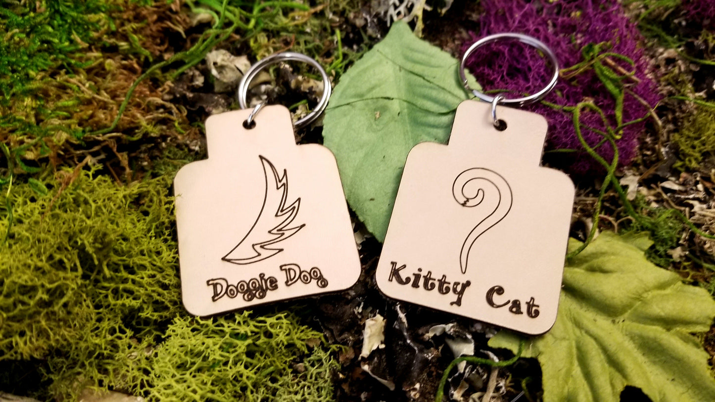 Animal Furry Tails & Funny Nick Names Leather Keychains Fobs