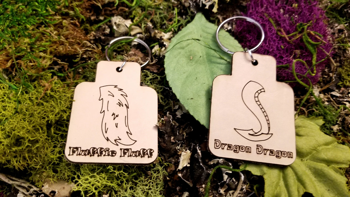 Animal Furry Tails & Funny Nick Names Leather Keychains Fobs