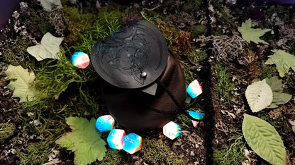 Small Celtic Dragon Leather Dice Bag GLOW in the DARK