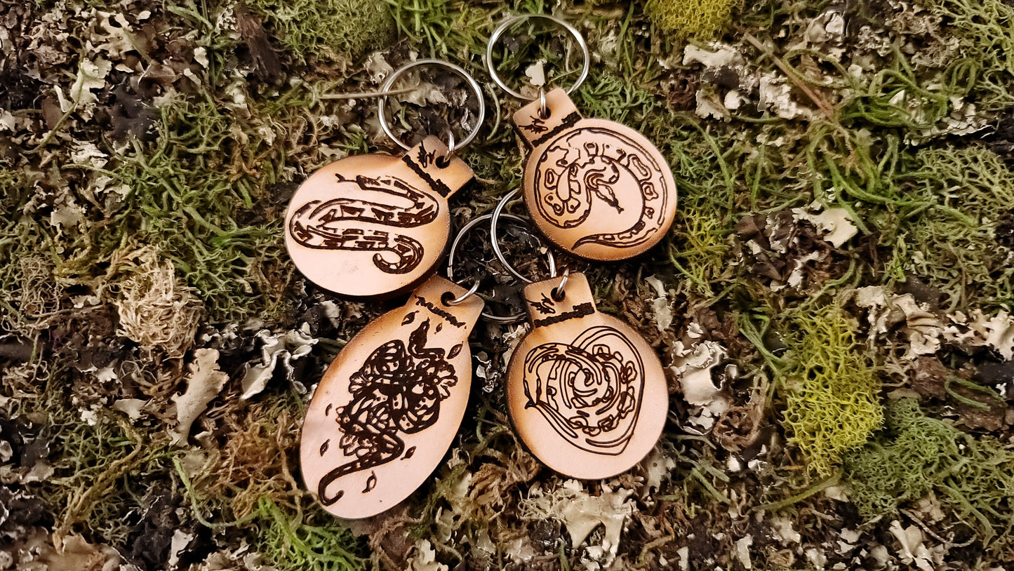 Leather Keychains, Ball Python Snake Themed