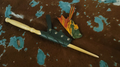 Small Leather Wand Holster Sheath, Elvin Elf Leaf Themed