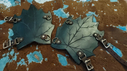 Leather Giant Leaf Elvin Bracers, Arm Guards Gauntlets