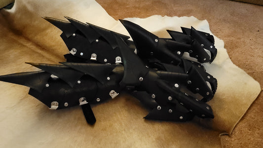 Black Spikey All Leather Hand Claws and Dragon Bracers COMBO SET