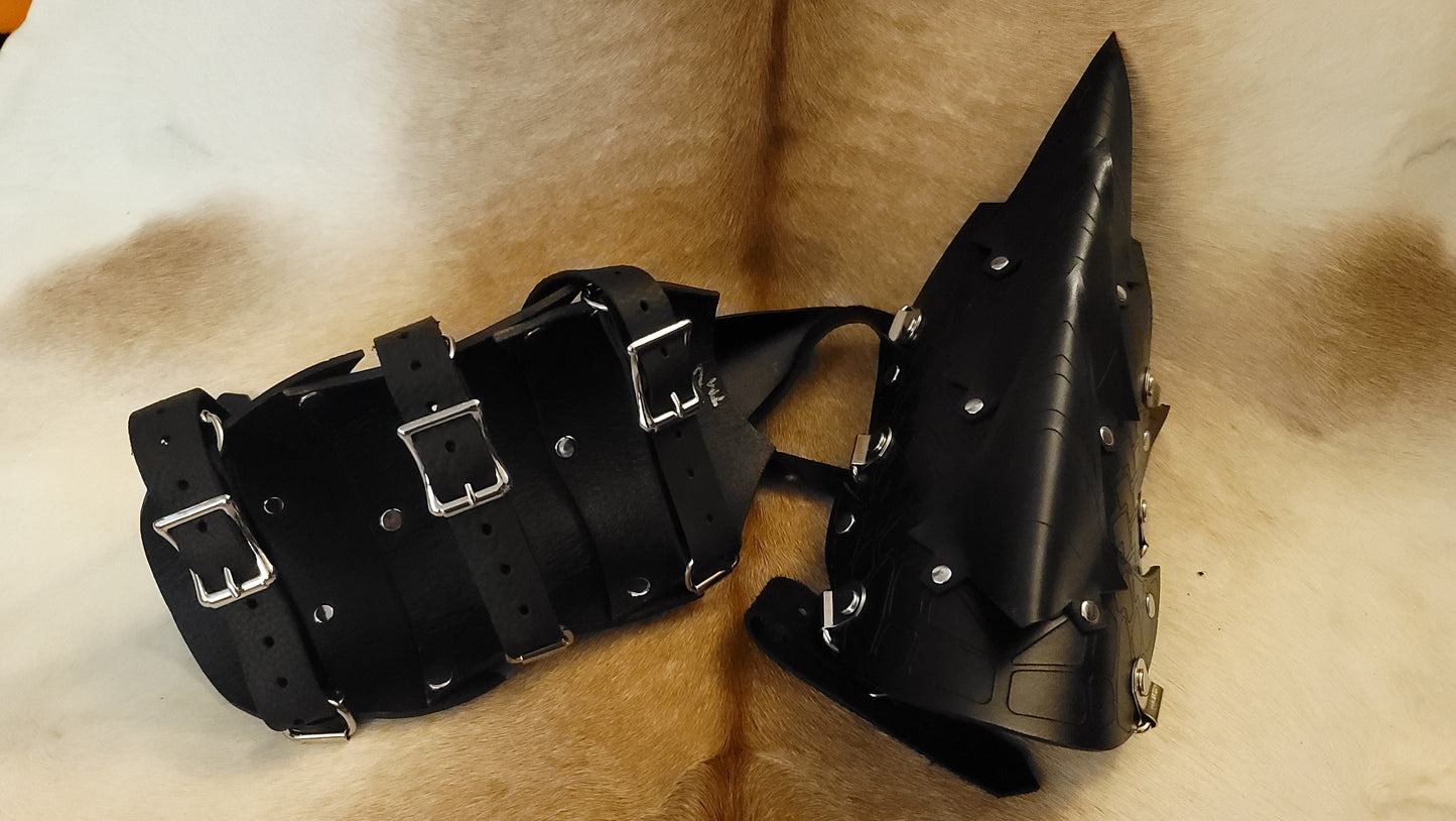Black Spikey All Leather Hand Claws and Dragon Bracers COMBO SET