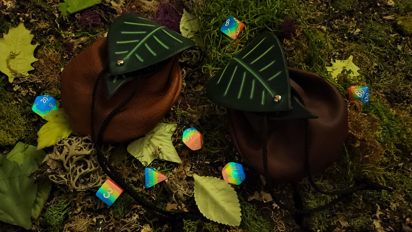 Leather Dice Bags With Leaf Closure GLOWS UV