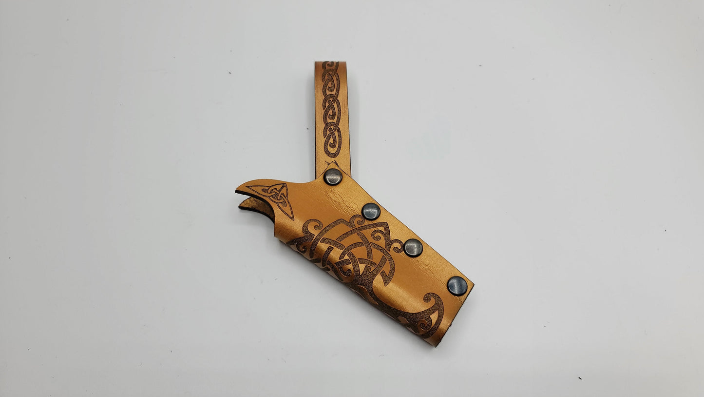 Small Leather Wand Holster Sheath, Celtic Tree of Life Themed