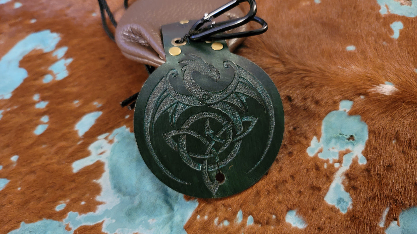 Small Celtic Dragon Leather Dice Bag GLOW in the DARK