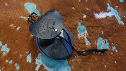 Small Leather Blue Spikey Dragon Dice Bag GLOW in the DARK