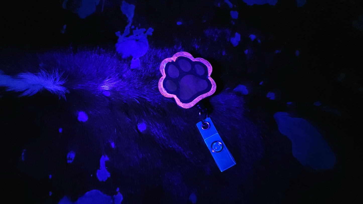 Leather Paw Print Retractable Badge Holder Clip Fastener UV Reactive Glow Furry Accessories