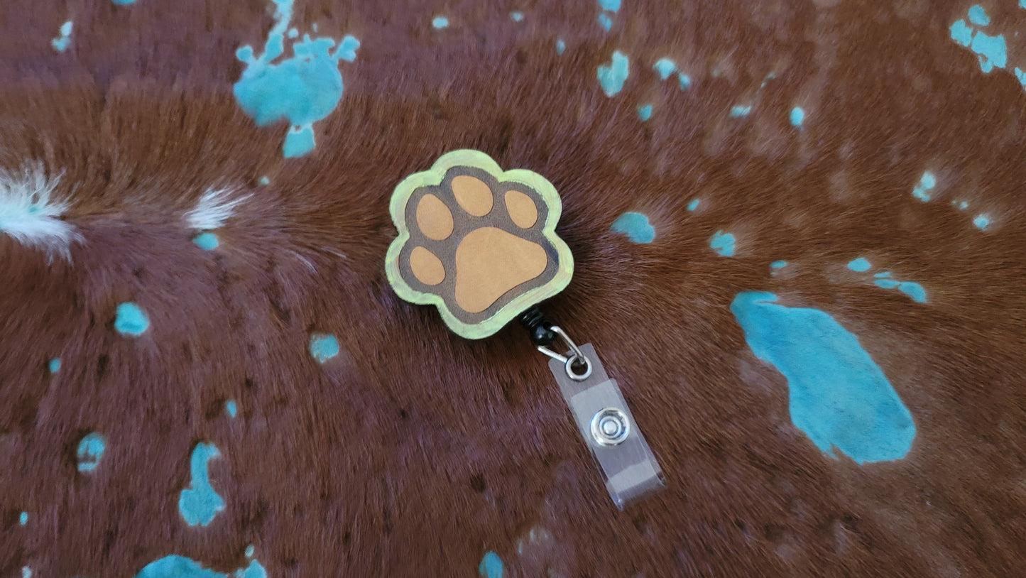 Leather Paw Print Retractable Badge Holder Clip Fastener UV Reactive Glow Furry Accessories