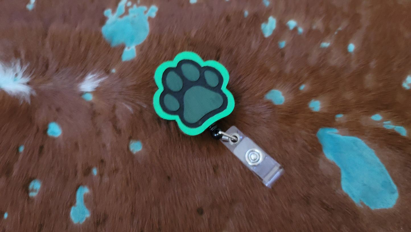 Leather Paw Print Retractable Badge Holder Clip Fastener UV Reactive Glow Furry Accessories