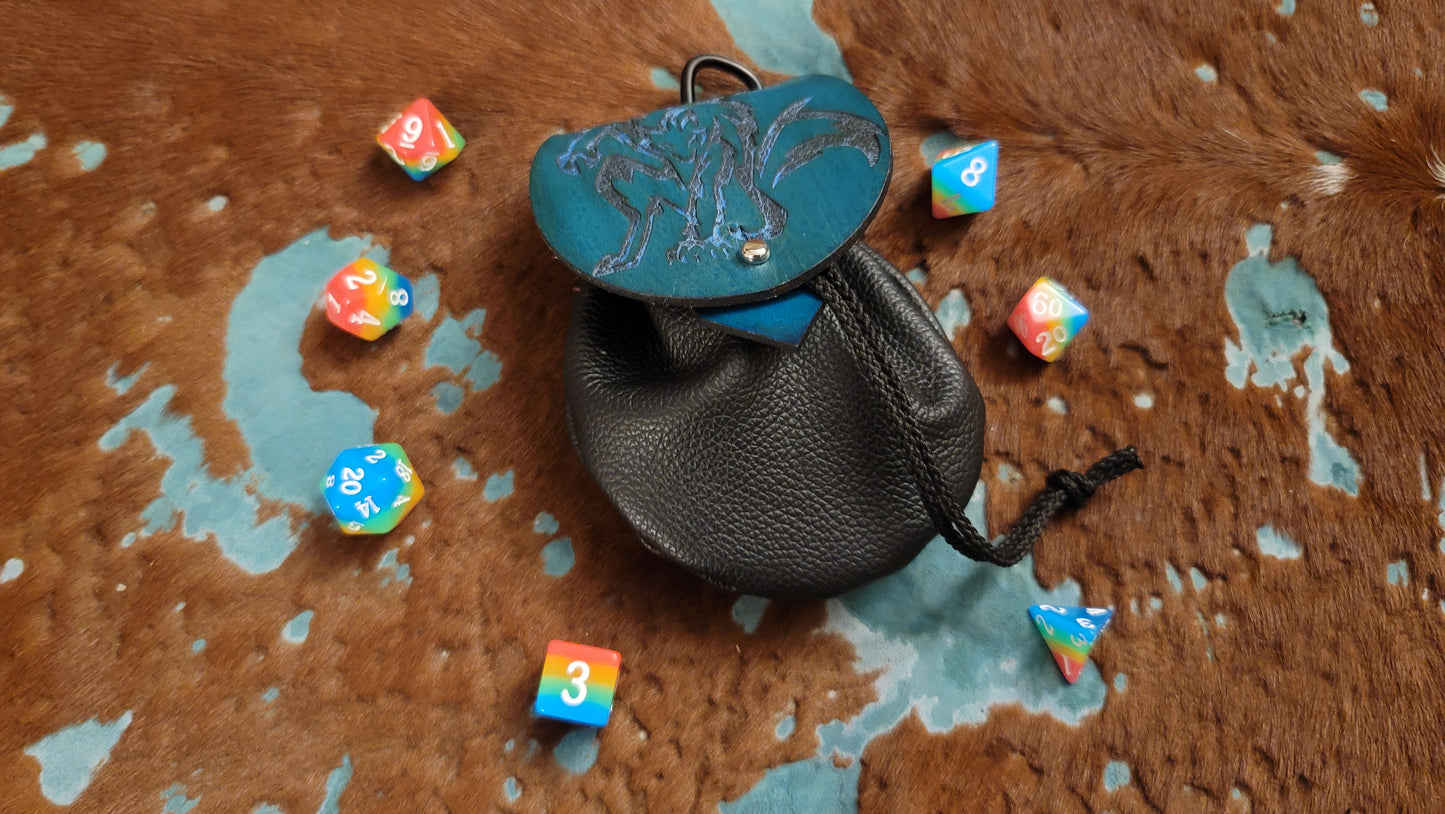 Turquoise Werewolf Leather Dice Bag GLOW in the DARK