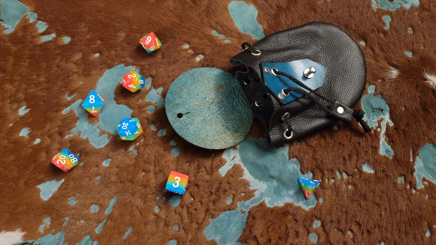 Turquoise Werewolf Leather Dice Bag GLOW in the DARK