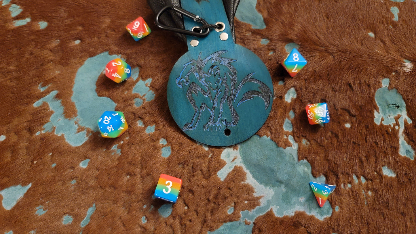 Turquoise Werewolf Leather Dice Bag GLOW in the DARK