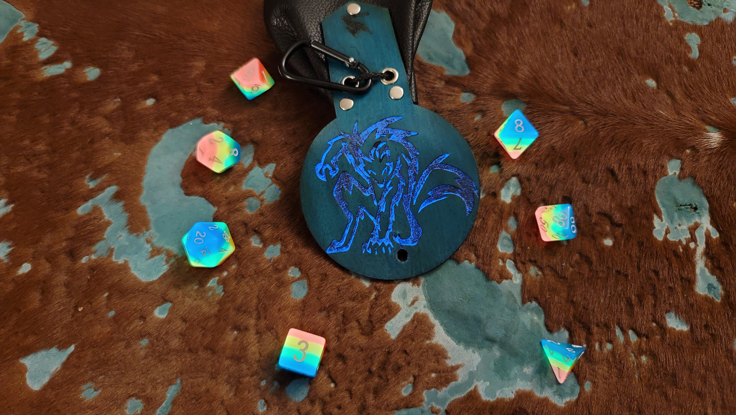 Turquoise Werewolf Leather Dice Bag GLOW in the DARK