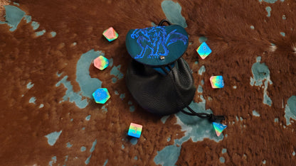 Turquoise Werewolf Leather Dice Bag GLOW in the DARK