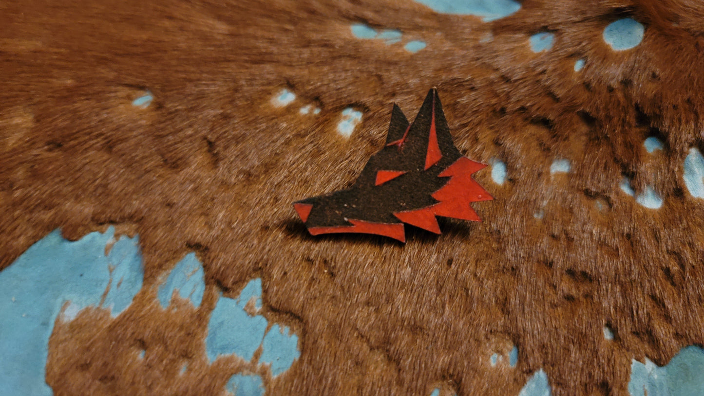 Reverse Color Fox Head UV GLOW Leather Pins Lapel