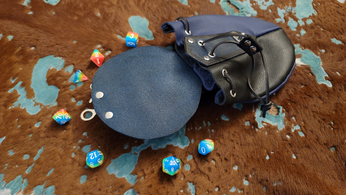 Blue Spikey Dragon Leather Dice Bag, Large, GLOW in the DARK