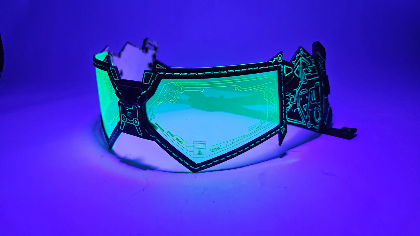 Green UV Reactive Future Punk Cyber Goggles Visor for Furry Fursuit Head