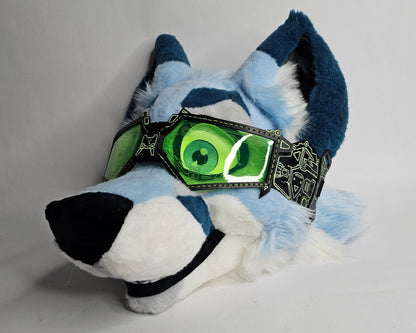 Green UV Reactive Future Punk Cyber Goggles Visor for Furry Fursuit Head