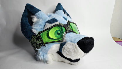 Green UV Reactive Future Punk Cyber Goggles Visor for Furry Fursuit Head