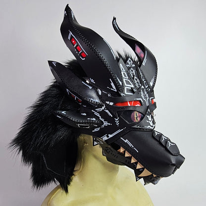 Future Punk Spikey Leather Dragon Mask Furry Head Moving Jaw