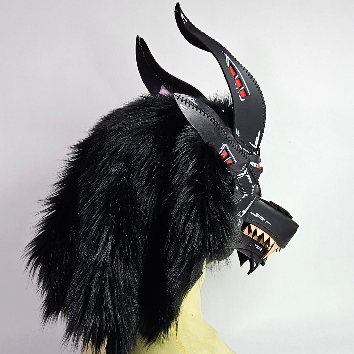 Future Punk Spikey Leather Dragon Mask Furry Head Moving Jaw