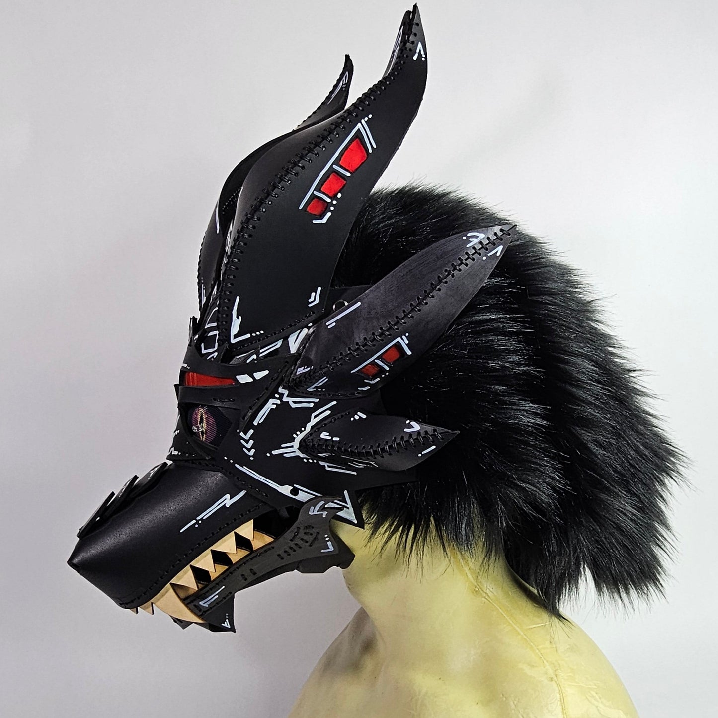 Future Punk Spikey Leather Dragon Mask Furry Head Moving Jaw