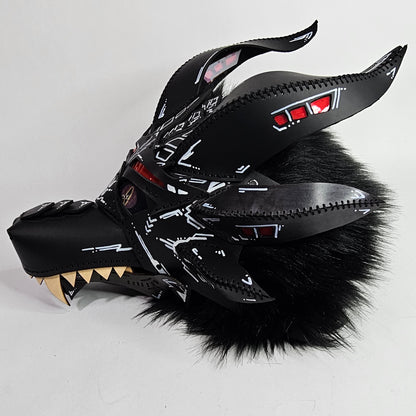 Future Punk Spikey Leather Dragon Mask Furry Head Moving Jaw