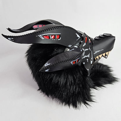 Future Punk Spikey Leather Dragon Mask Furry Head Moving Jaw