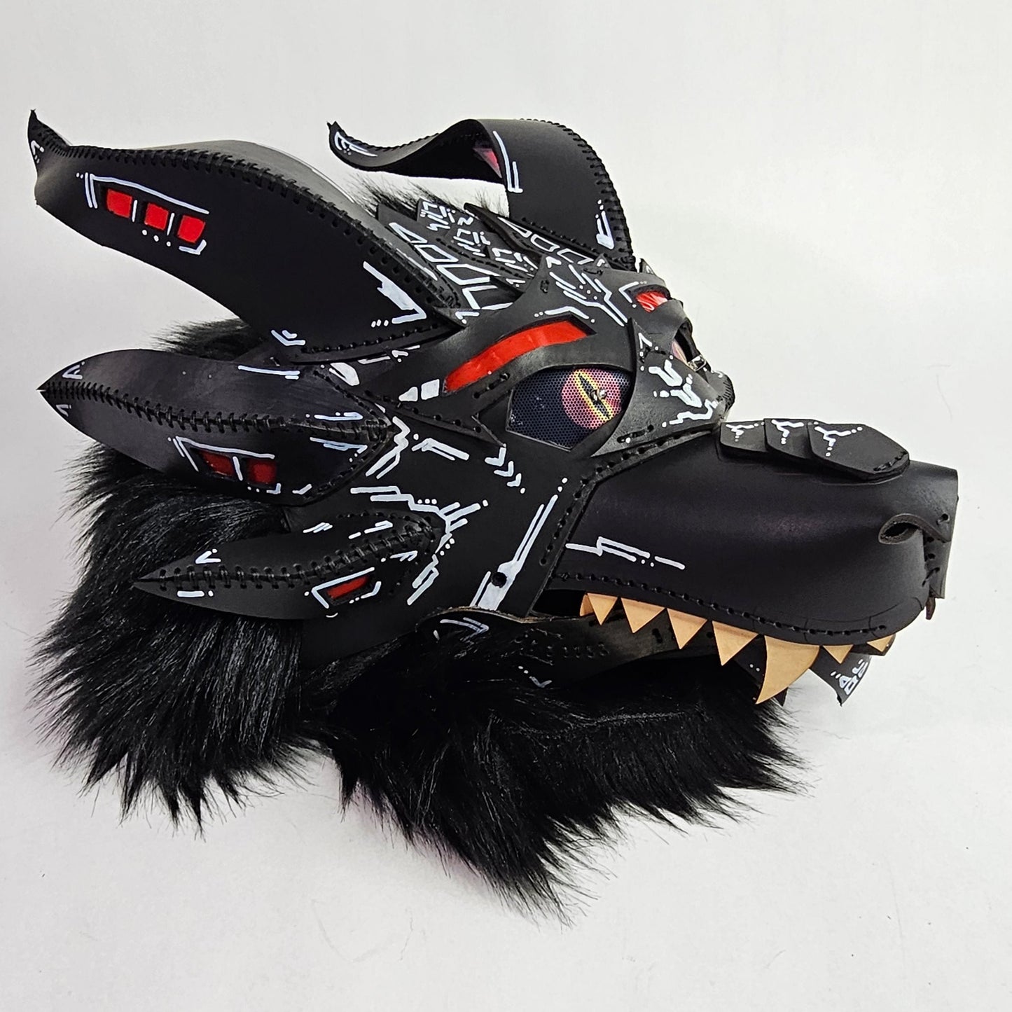 Future Punk Spikey Leather Dragon Mask Furry Head Moving Jaw