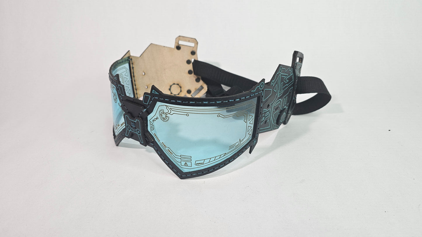 Turquoise UV Reactive Future Punk Cyber Goggles Visor for Furry Fursuit Head