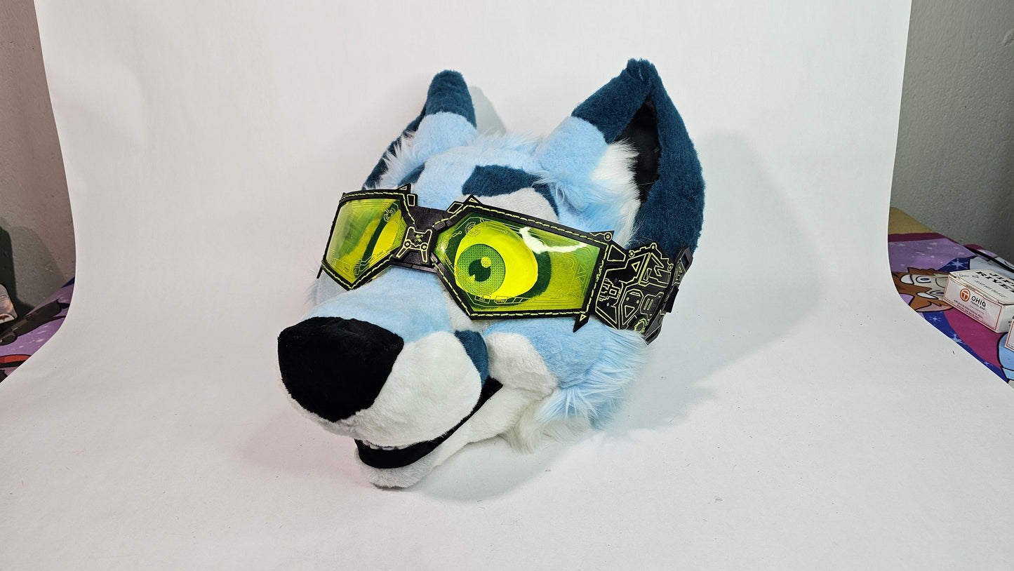 Yellow UV Reactive Future Punk Cyber Goggles Visor for Furry Fursuit Head