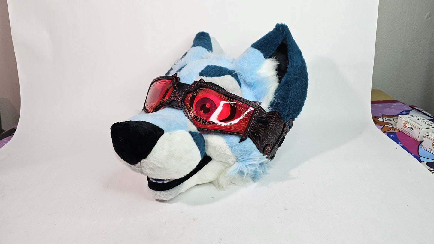 Red UV Reactive Future Punk Cyber Goggles Visor for Furry Fursuit Head